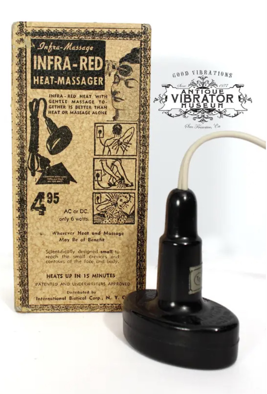 old sex toys - InfraMassage InfraRed HeatMassager Infra Red Heat With Gentle Massage To Gether Is Better Than Heat Or Massage Alone Good Vibrations 1977 Antique >> Vibrator 4.95 Ac or Dc. only 6 wotts. Wherever Heat and Massage May Be of Benefit Scientifi